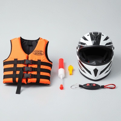 Various jet ski safety gear items laid out for inspection